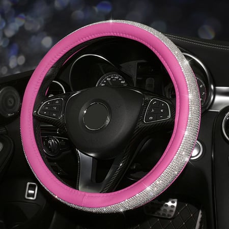 Yellow Anti-Slip Leather Car Steering Wheel Cover Bling Car Interior Accessories for Women Girls and Men 15 Inch Universal Fit Elastic Car Bling Steering Wheel Cover with Crystal Diamond 