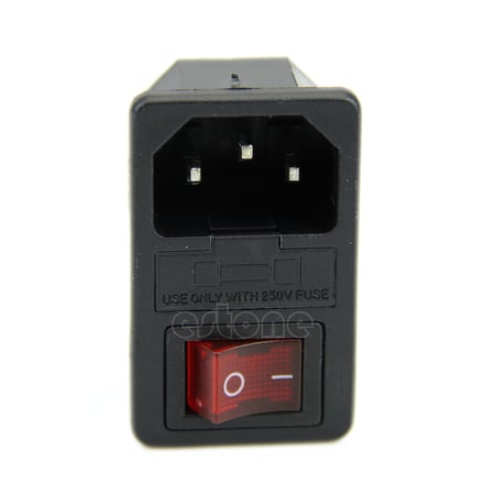 Black Red AC 250V 10A 3 Terminal Power Socket with Fuse Holder 