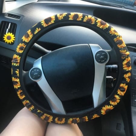 Sunflower Steering Wheel Cover Universal Fit 15 inch Car Wheel Protector with Elastic Stretch for Women Girls 