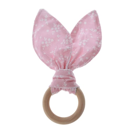 Christmas Baby Boy Bunny Ear Teether Safe Organic Wood Teething Ring Shower Gift 
