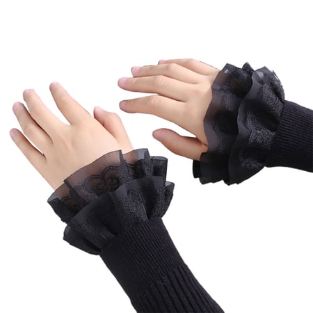 Ixkbiced Women Sweet Fake Sleeves Double Layer Ruffles Lace Flared Cuffs Wrist Warmers