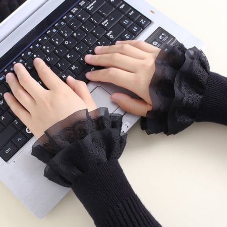 Ixkbiced Women Sweet Fake Sleeves Double Layer Ruffles Lace Flared Cuffs Wrist Warmers