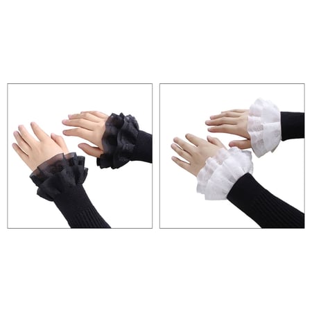 Ixkbiced Women Sweet Fake Sleeves Double Layer Ruffles Lace Flared Cuffs Wrist Warmers