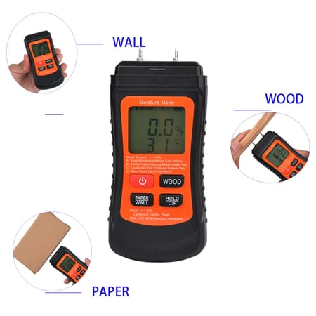 High Accuracy with LCD Large Screen Automatic Shutdown Wood Moisture Meter 20-70℃ Wood Temperature/Humidity Detector for Woodworker