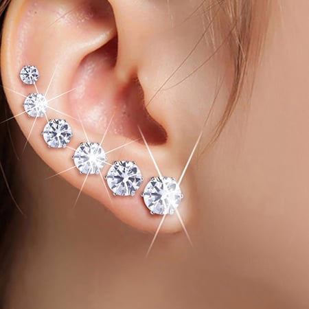 Black Round Shinny CZ Cubic Zirconia Pierced Stud Earrings for Men Women 