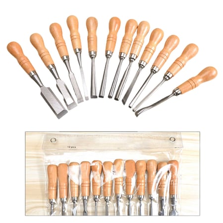 12Pcs Wood Carving Hand Chisel Tools Wood Craft Engraving Chisel Tools Kits