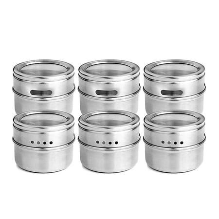 6Pcs Stainless Steel Seasoning Box Spice Jars Tins Condiment Storage Container