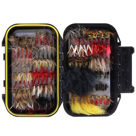 Storage Box With 32pcs Dry Fly Kit Bass Salmon Trout Lures Assortment
