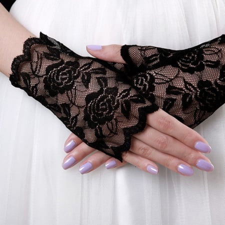 Womens Black Rose Gloves 