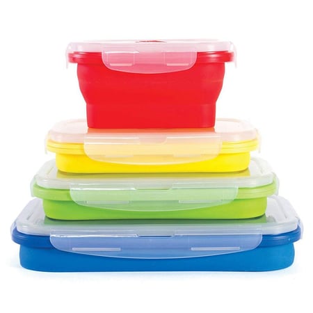 Thin Bins Collapsible Containers-Set of 4 Silicone Food Storage Containers  - BPA Free, Microwave, Dishwasher and Freezer Safe - No more cluttered  container cabinet Square - buy Thin Bins Collapsible Containers-Set of