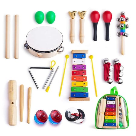 20PCs Wooden Kids Musical Instruments Set Toys Music Percussion Christmas Gifts