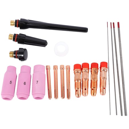 19PCS TIG Welding Torch Stubby Lens Nozzle Tungsten Electrode Kit for WP17/18/26 