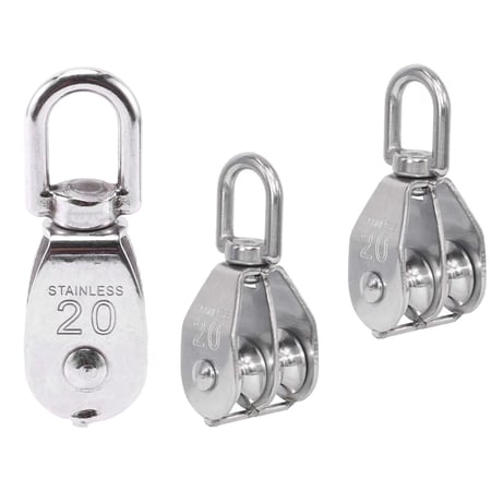 3Pcs Stainless Steel Single Wheel Swivel Pulley Block Lifting Rope Pulley-M20 