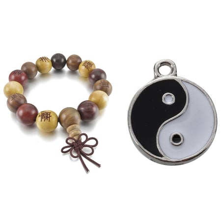 ying yang cats round black bead bracelet 25mm,
