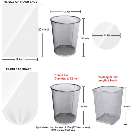 Garbage Bags Wastebasket Liners, Bathroom Trash Bags Size