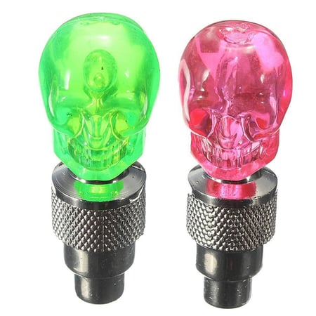 2x Colour LED Skull Valve Cap Wheel Tire Bicycle Bike Light Spoke Neon Lamp Cool