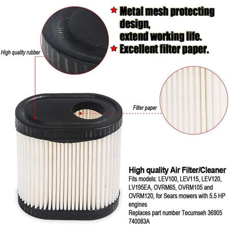 Air Filter For Tecumseh Engine 36905 LEV100 LEV115 LEV120 LV195EA & Spark Plug 