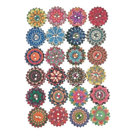50Pcs Wood about Button Print Round Holes Buttons Mixed Two 20mm Retro Button 