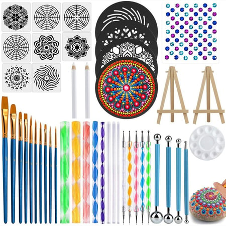 Paint Tray for Painting Rocks Coloring Drawing and Drafting Mandala Dotting Tools Set Mini Easel 30 PCS Painting Tool Kits Include Stencil Painting Tools Templates