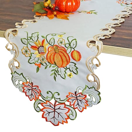 Harvest Pumpkins Fall Colors Embroidered 60 Inch Table Runner 