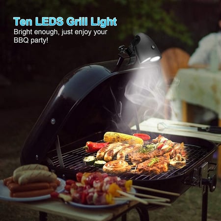Barbeque Grill Light Handle Mount 360° Water & Heat Resist 10 LED Bright BBQ 