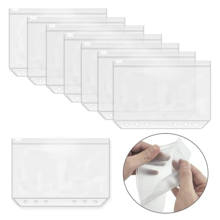 Binder Pocket 6 Holes Loose Leaf Bags A6 Size Zipper Folders Plastic File 20 Pcs 