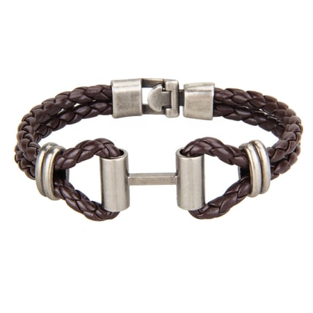 Braided Brown Leather bracelet 7" new