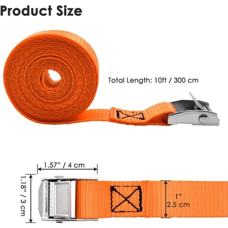 Lashing Straps Securing Straps up to 600lbs Pack of 4 1 x 10 Nylon Heavy Dust Cargo Tie Down Straps with Zinc Alloy Lock Buckle Orange 