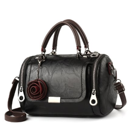 Women Pu Leather Shoulder Bag Flower Messenger Bag Luxury Handbags Hair Ball Pendant Boston Bag Casual Crossbody Bag 