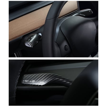 Real Carbon Fiber Steering Wheel Column Shift Paddlers Decorative Cover,Extension Interior Wiper Rod Fit for Tesla Model 3//Y