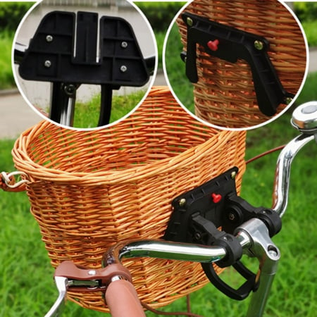 Bicycle Front Basket Vintage Wicker Woven Handlebar Basket w/ Lid & Carry Handle 