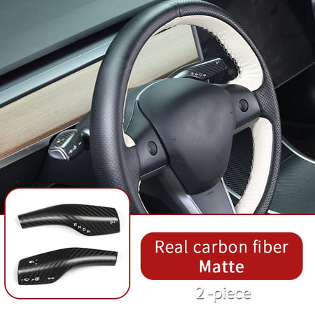 Real Carbon Fiber Steering Wheel Column Shift Paddlers Decorative Cover,Extension Interior Wiper Rod Fit for Tesla Model 3//Y