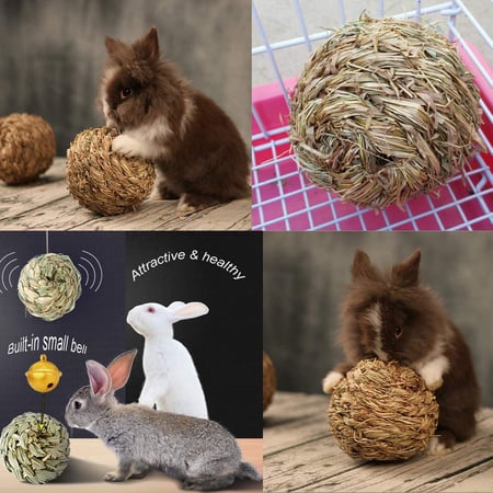 Pet Chew Toys Hamster Rabbit Guinea Pig Natural Grass Straw Woven Ball With Bell 