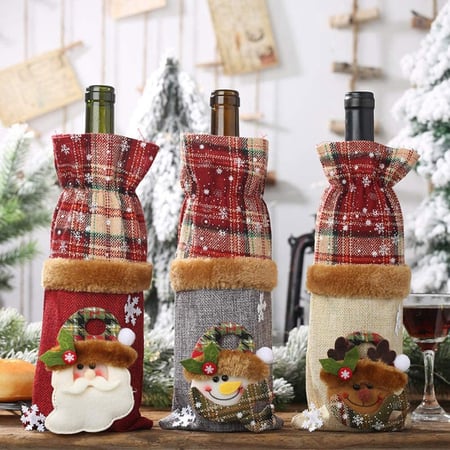 4Pcs Xmas Wine Bottle Gift Pouch Bags Snowman Santa Claus Christmas Decoration 