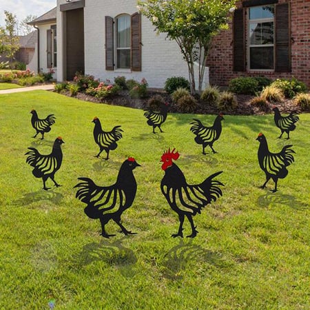 5x Chicken Yard Art Outdoor Garden Backyard Lawn Stakes Metal Hen Yard Decor 