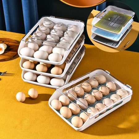 Blue 21 Grid Egg Holder for Refrigerator,Auto Scrolling Egg Storage Box,Egg Storage Container for Fridge Kitchen