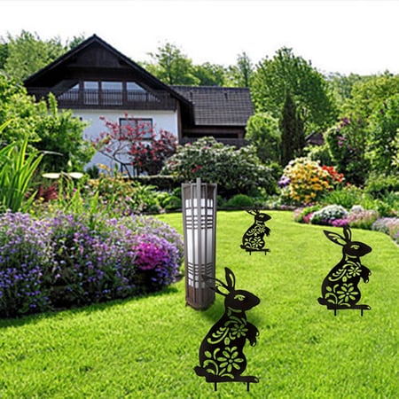 2PCS Garden Stakes Ornaments Rabbit Yard Art Garden Backyard Lawn Decor Black 