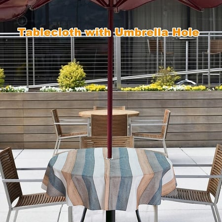 Outdoor Tablecloth Waterproof Table, Round Picnic Table Cover With Umbrella Hole