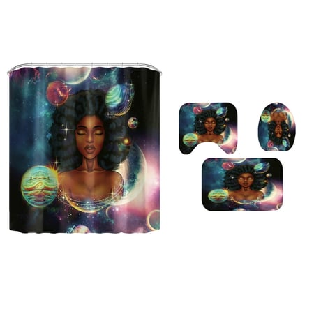 Space African Woman Print Shower, African Woman Shower Curtain Set