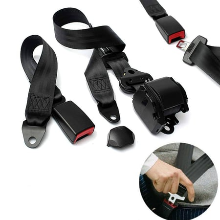 Adjustable Black Retractable Car Seat Belt Lap Belt 3Point Safety Universal Auto