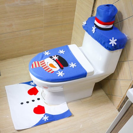 3 Pcs Toilet Seat Cover Bathroom Mat Set Xmas Decor - Toilet Seat Cover Mat Set