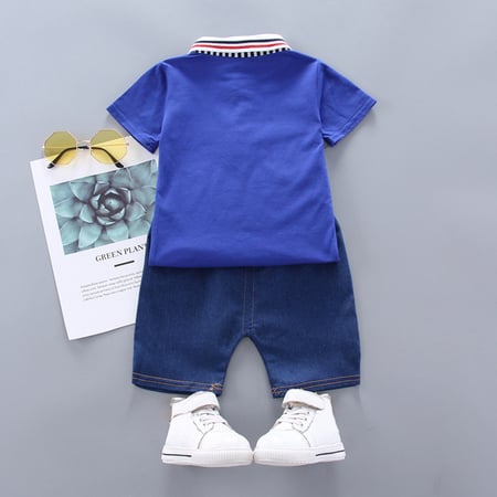 2pcs Baby Boy Shirt Shorts Set Short Sleeve Outfit Pants Toddler Summer Clothes Grey 80cm
