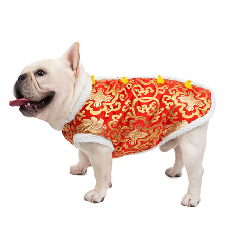 Puppy Dog Pet Shirt Chinese New Year Red Cosplay Costume Dog Winter Warm Clothes 