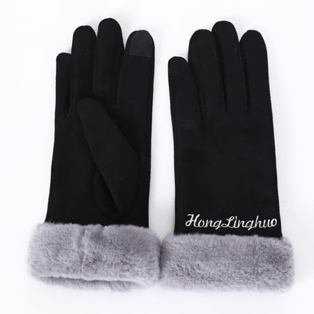 Women Fashion Faux suede Winter Solid Full Finger Hand Outdoor Sport Warm Gloves 