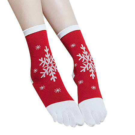 Alalaso Christmas Unisec Print Multicolor Toe Socks Five Finger Sock Cotton Funny Socks 