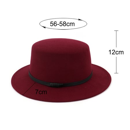 Unisex Wide Brim Wool Belt Felt Flat Top Fedora Hat Party Church Trilby Hats Cap