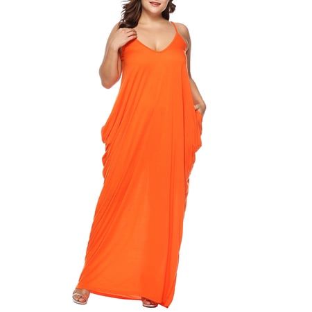 ZOMUSA Womens Plus Size Casual V Neck Sleeveless Pockets Ankle Length Dress Party Dress