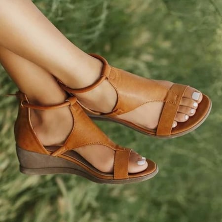 Summer Womens Open Toe Platform Casual Shoes Solid Color Zipper Wedges Sandals