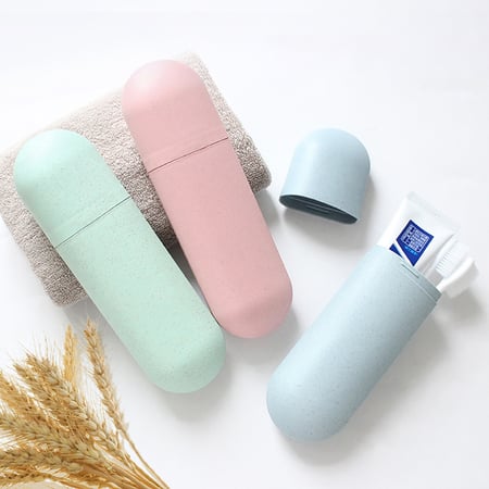 Portable Travel Wheat Straw Toothpaste Case Toothbrush Holder Storage Box Cup