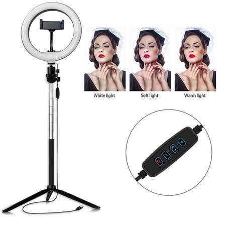 Dimmable 5500K LED Ring Light Kit with Stand for Makeup Camera Selfie 8inch 